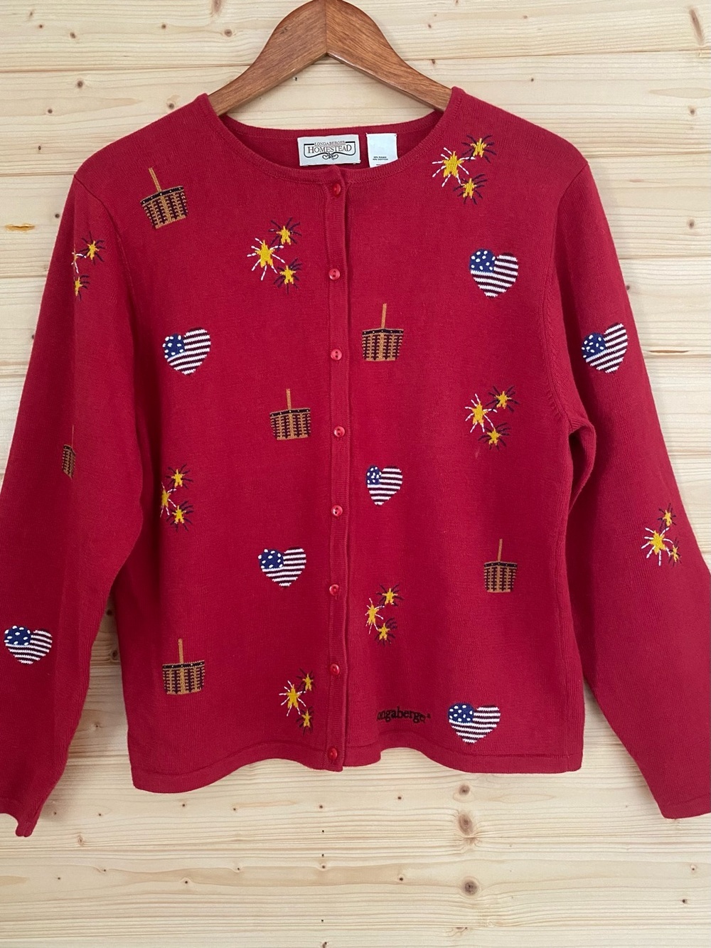 Longaberger Homestead Patriotic Long Sleeve Button-Down Large Cardigan Sweater